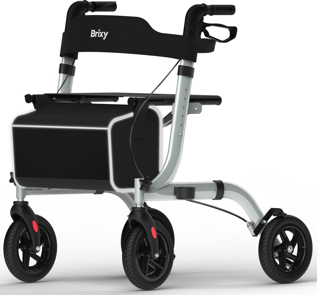 Brixy Rollator - Lichtgewicht En Opvouwbaar - Zitfunctie - Rugleuning, Tas En Wandelstokhouder - Grijs