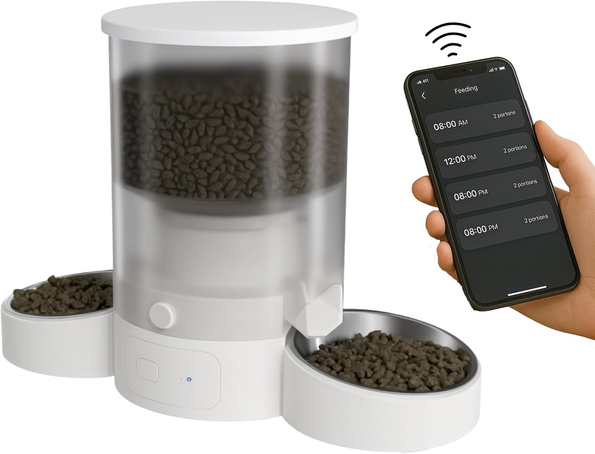 AnimalAesthetics Automatische Voerbak voor Kat & Hond Wit -