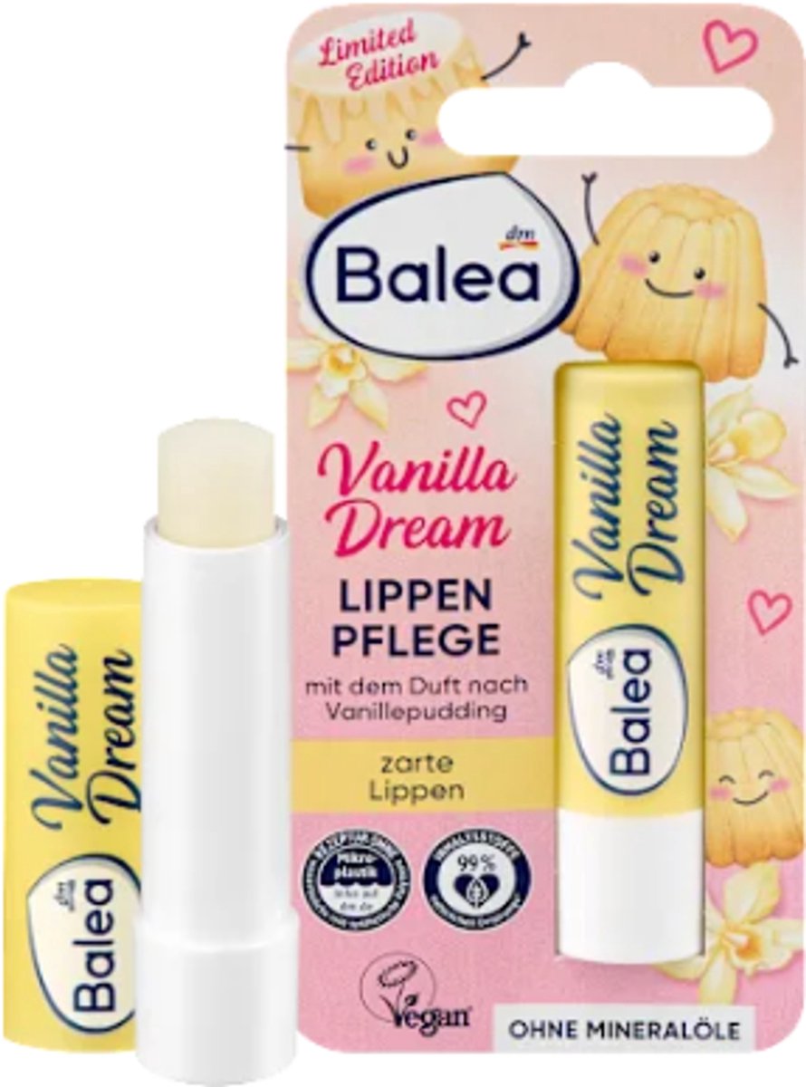 Balea Lippenbalsem Vanilla Dream | 1x 4,8g - Geur van Vanillepudding - Met sheaboter en biologische kokosolie | Limited Edition 2025
