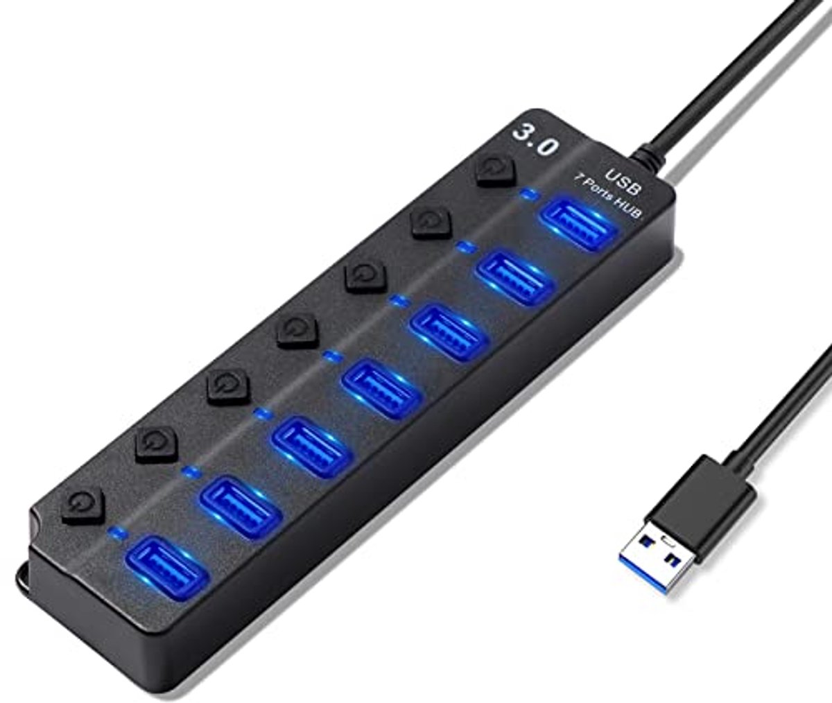 Image of 7-in-1 USB Hub met 1 USB 3.0 en 6 USB 2.0 - USB-adapter voor pc met schakelaar en led-display