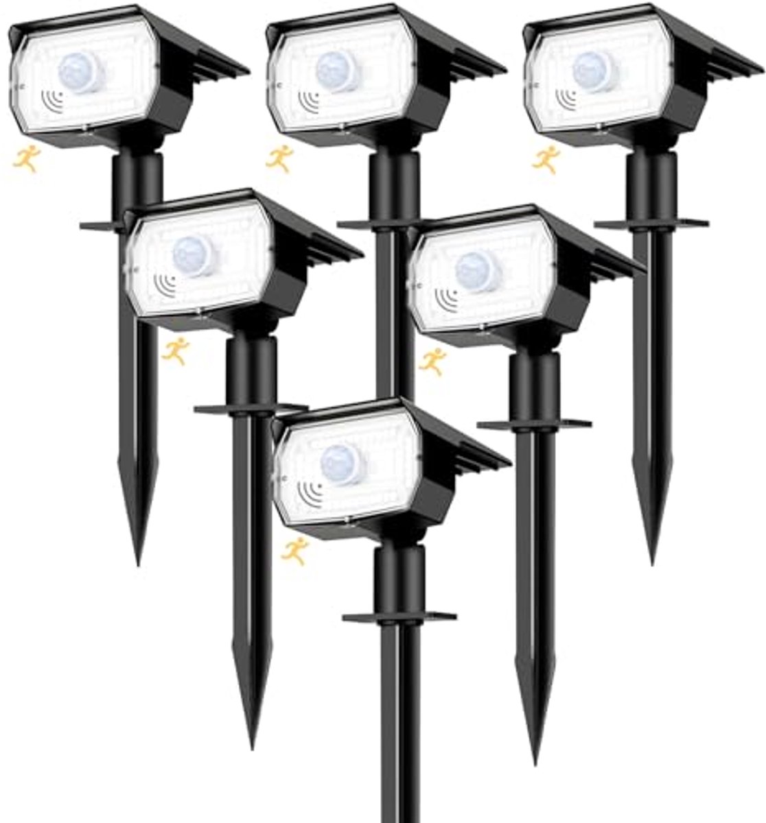 Zonnelampen voor Buiten met Bewegingsmelder, 6 Stuks, 3 Modi, IP65 Waterdicht, Tuinverlichting op Zonne-energie
