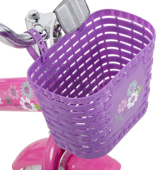 Joystar Little Daisy Meisjesfiets - 12 Inch - Mandje - Poppenzitje - Zijwieltjes - Bel - Handrem - Fuchsia van JOYSTAR — afbeelding 5