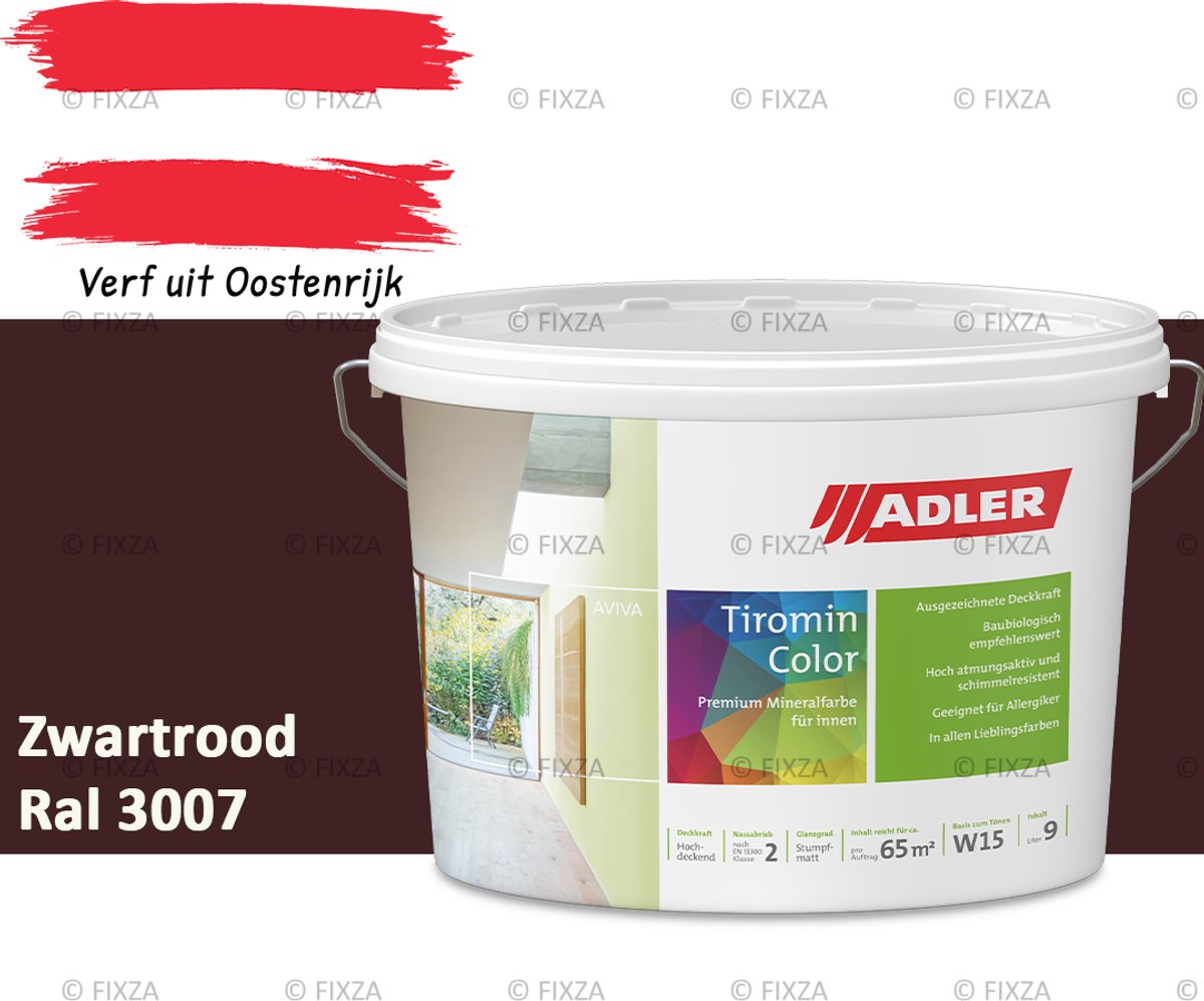 ADLER Aviva Tiromin-Color Silicaat Muurverf Binnen – 3 Liter – RAL 3007 Zwartrood, Hoogdekkende & Ademend – Ecologische Schimmelwerende Wandverf