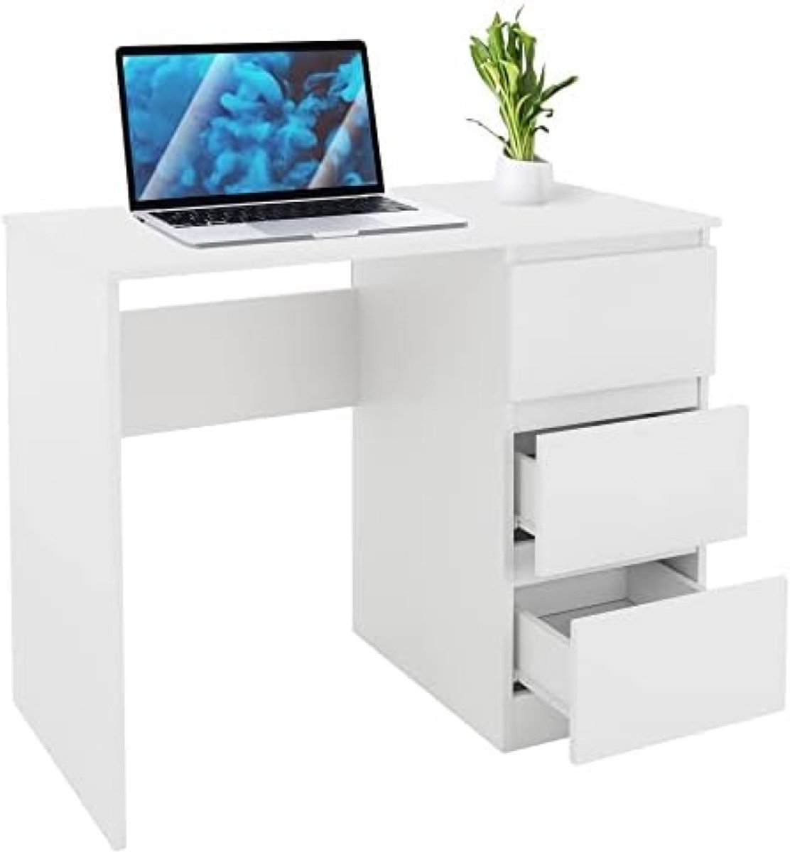 Modern Bureau met 3 Laden - Wit Mat - 90x76x50 cm - Ruime Opbergmogelijkheden - Werkbureau Bureautafel Computertafel Kantoormeubilair - Geschikt voor Thuis en Kantoor
