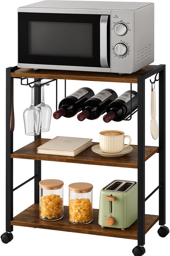 IN-HOMEXL Moselle - Chariot de cuisine - Armoire de cuisine - Étagère de cuisine - Chariot de service - Organisateur de Cuisine - Moderne - 52 x 40 x 80 cm - Marron