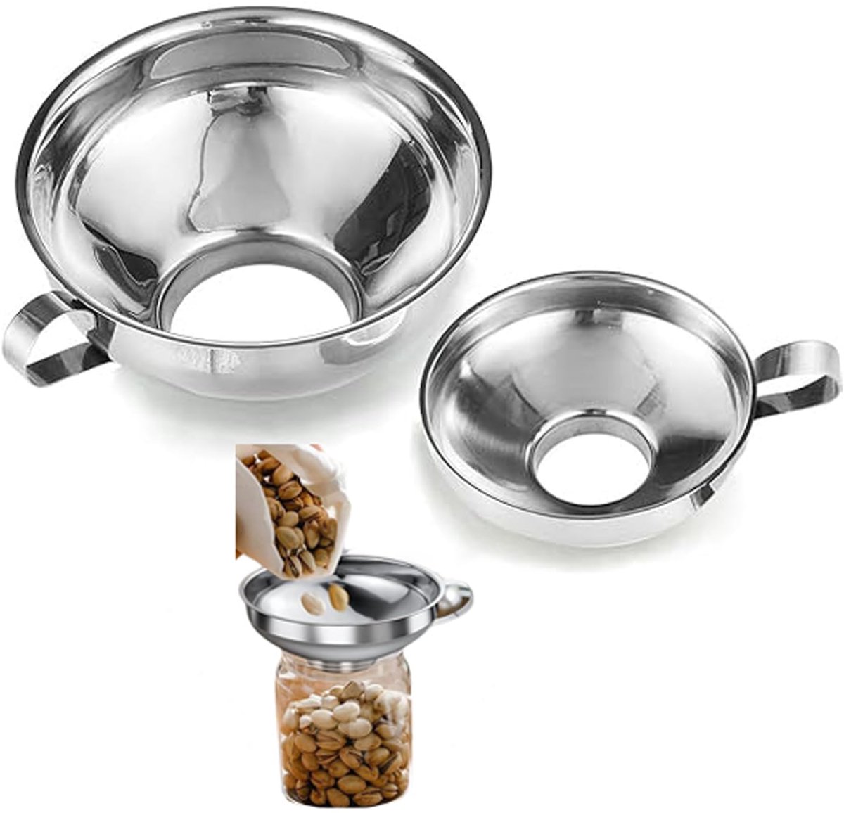 Ibenzoa® Set van Twee Roestvrijstalen Trechters met Handvat voor Keuken en Inmaak