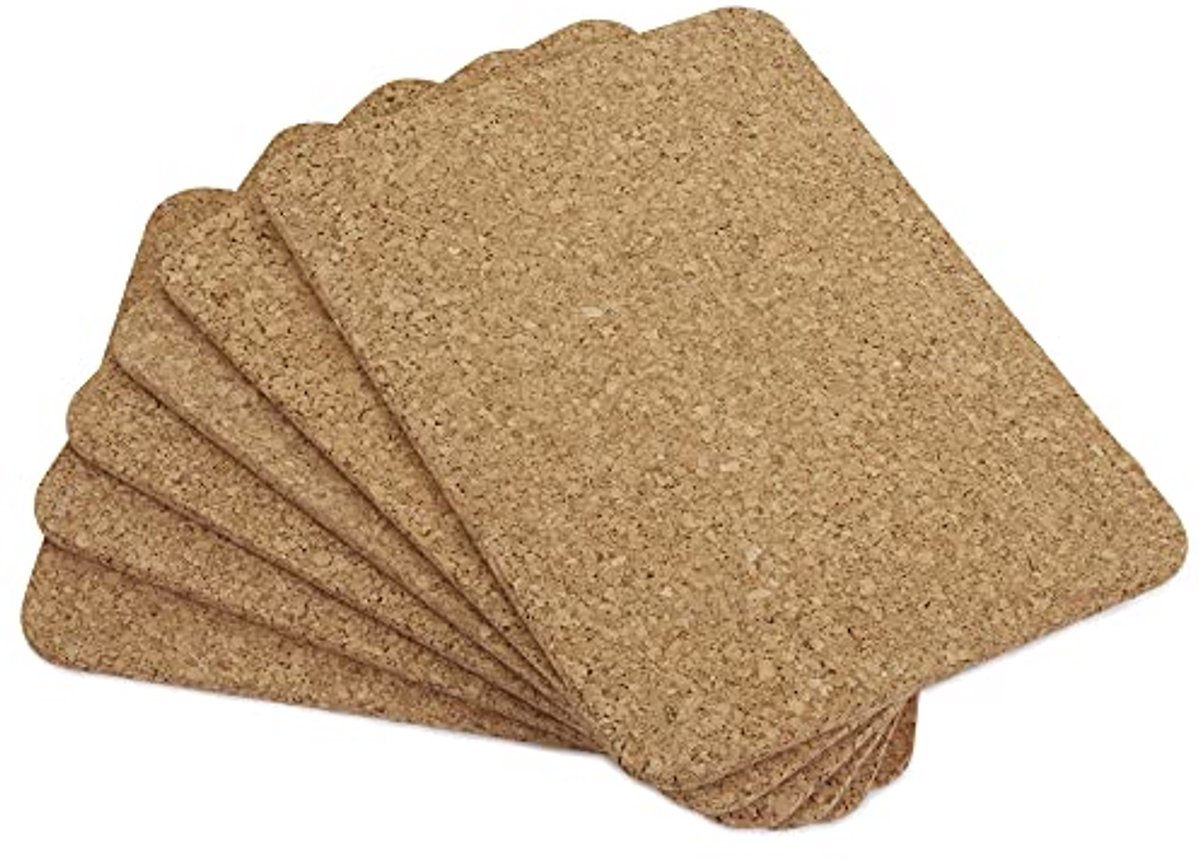Set van 6 Milieuvriendelijke Kurken Placemat Rechthoekig 28x20 cm
