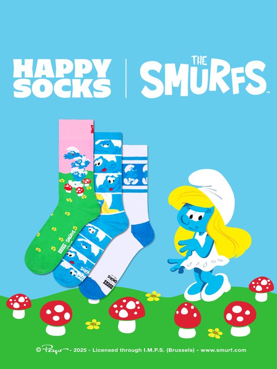 Happy Socks - Les Schtroumpfs - Set de 3 paires - Chaussettes Schtroumpfs - MT 36 à 40
