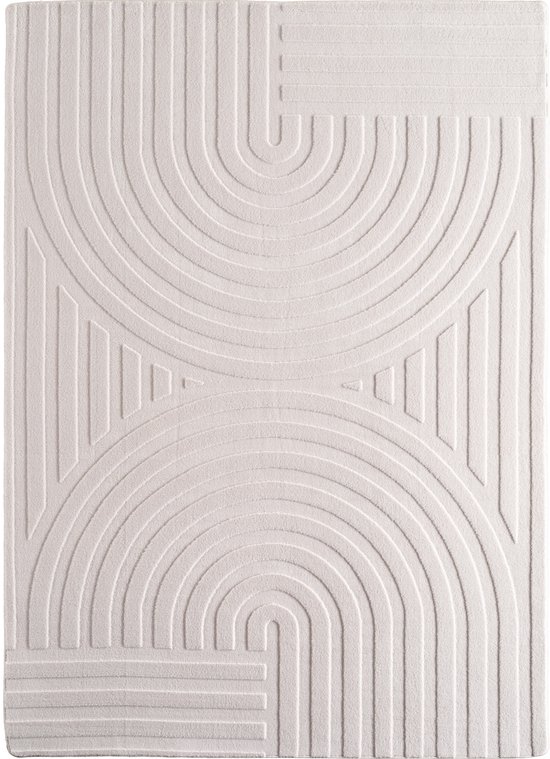 Japandi Vloerkleed Art - Hoogpolig - Scandinavisch Design - 3D-Effect - Creme- 200x290 CM