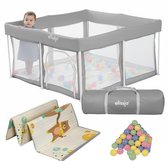 Elissio® - Grondbox Baby - Inklapbare Speelbox met Dubbelzijdige Speelmat & 50 Ballen - Kruipbox - Kinderbox - Playpen Baby - 125x125x65 CM - Grijs
