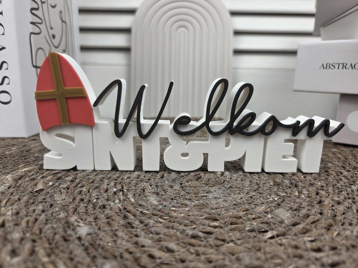 1x - Welkom Sint en Piet - Tekstwoord - Sinterklaas - Decoratie - 18cm - Seizoendecoratie - Sinterklaasdecoratie - 3D - RoNa Design
