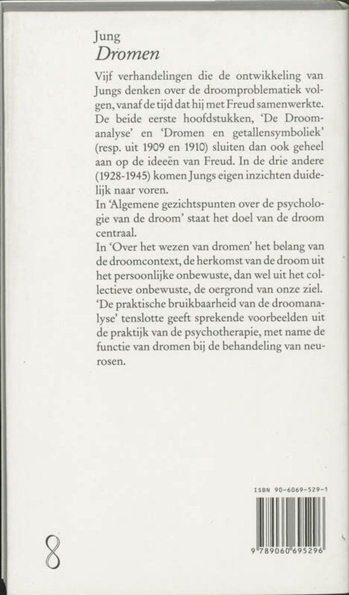 Achterkant van het boek 'Dromen' door C.G. Jung met ISBN en beschrijving.