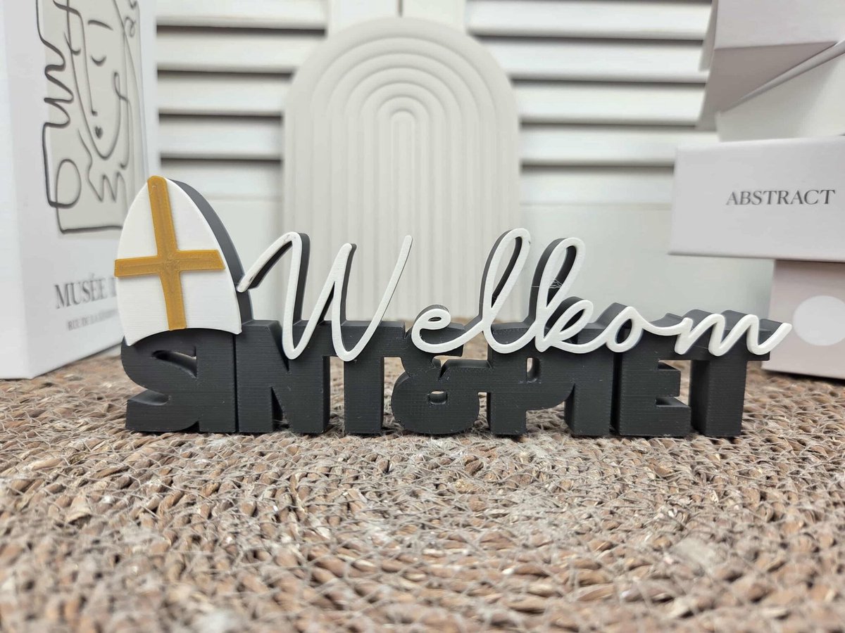 1x - Welkom Sint en Piet - Tekstwoord - Sinterklaas - Decoratie - 18cm - Seizoendecoratie - Sinterklaasdecoratie - 3D - RoNa Design