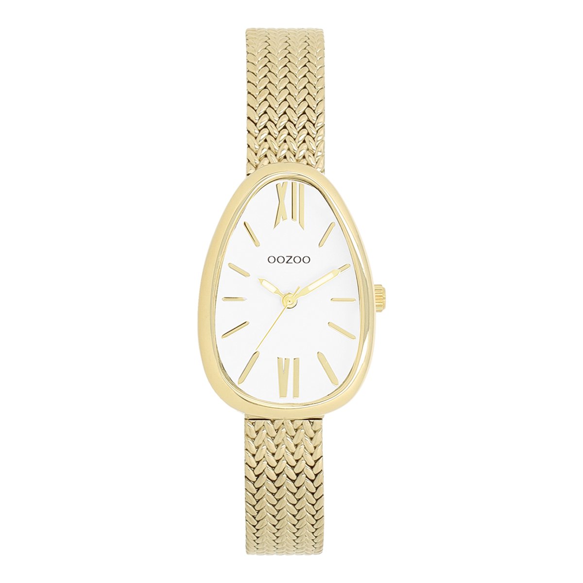 OOZOO Timepieces - Goudkleurige horloge met metalen v-mesh armband - C11641
