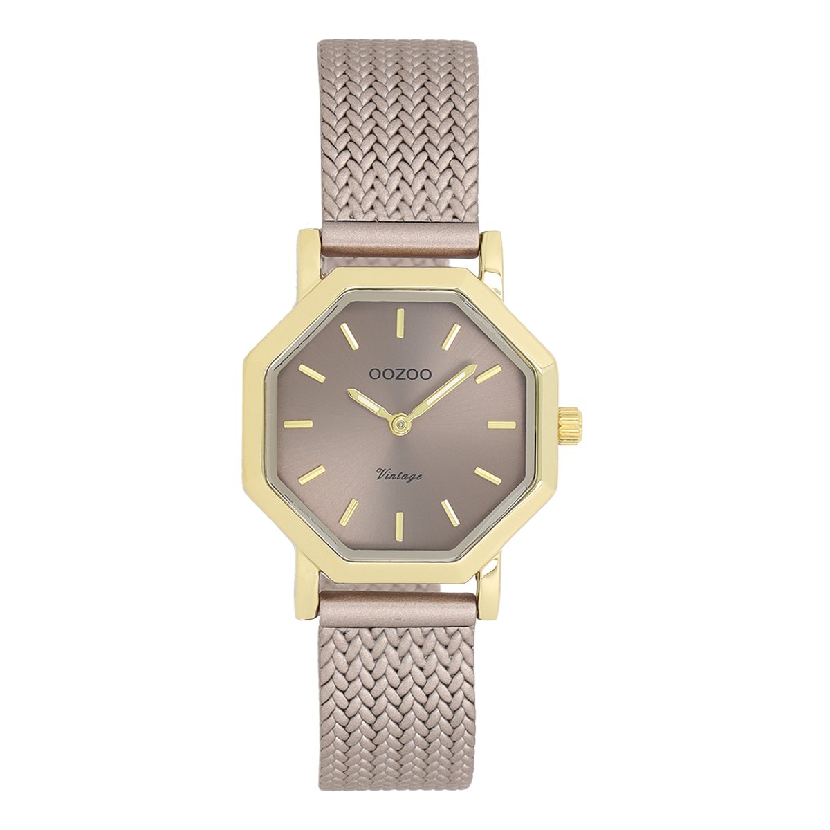 OOZOO Vintage series - Goudkleurige horloge met taupe metalen v-mesh armband - C20439