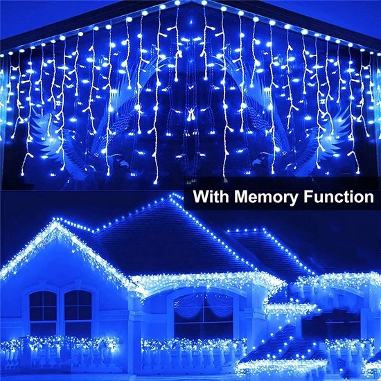 Led-licht ijzige regen sprookjesachtige verlichting buiten, lichtgordijn buiten 4m x 0.6m met stekker, lichtketting gordijn raam kersttimer voor binnen bruiloft feest balkondecoratie-blauw
