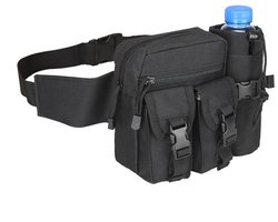 Heuptas - buideltasje - Heuptas met fleshouder - Schoudertas - Heuptasje voor wandelen - Borsttas - Multifunctionele crossbody tas - Tactische tas - 19*16*9cm - Polyester - zwart
