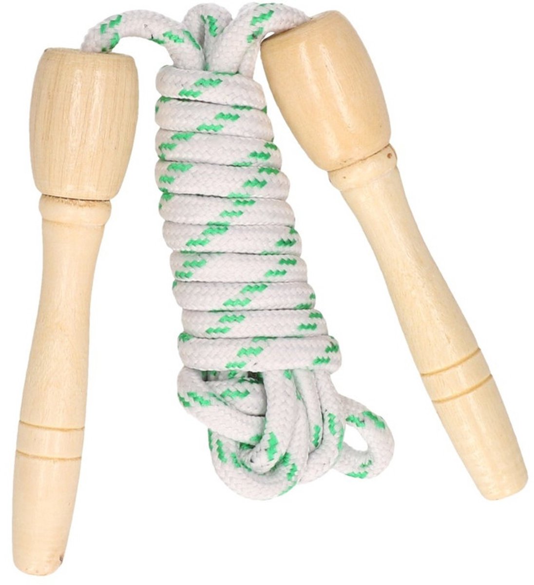 Krüger & Gregoriades Springtouw wit/groen - 230 cm - met houten handvatten - Buitenspeelgoed - Sportief speelgoed