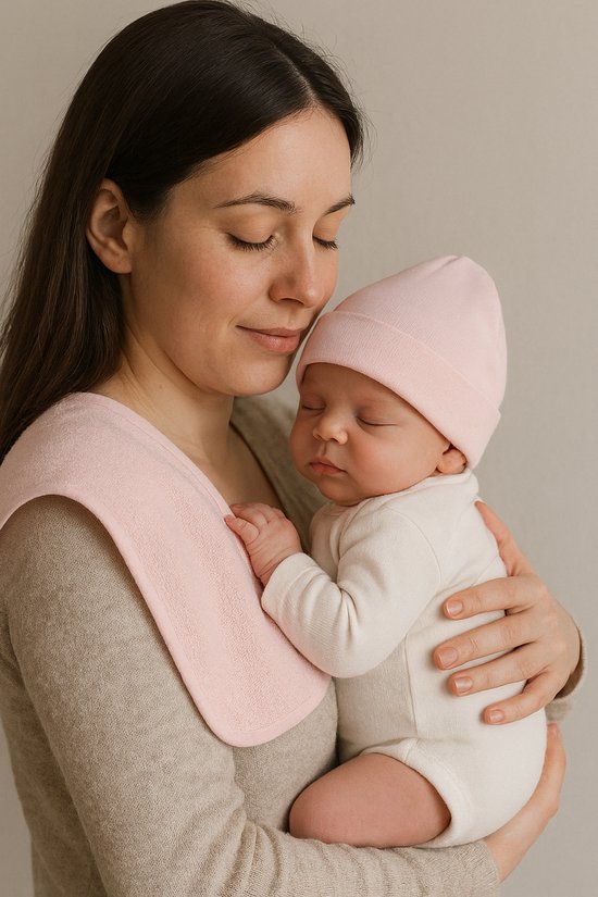 Blijeitje - Luxe 6-delige babycadeauset Roze – Kraamcadeau Meisje - Babyshower & Gender Reveal Cadeau Giftset – Badjas, Tutpop, Konijn Rammelaar, Babymutsje, Spuugdoek & Slab met Koordjes — afbeelding 4