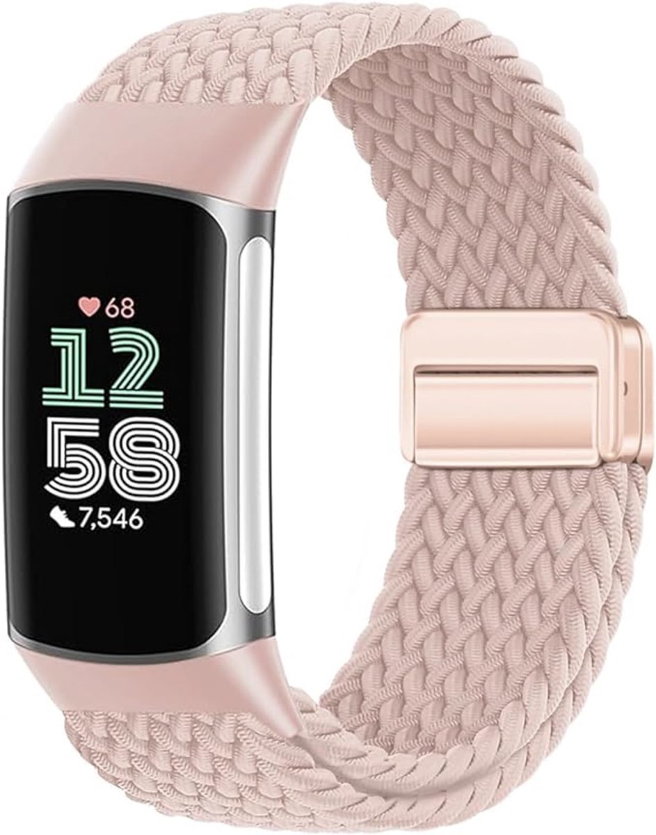 Nylon Gevlochten Band gescht voor Fitbit Charge 6/5, Elastische Magnetische Gesp Band voor Fitbit Charge 5/6 Vrouwen Mannen