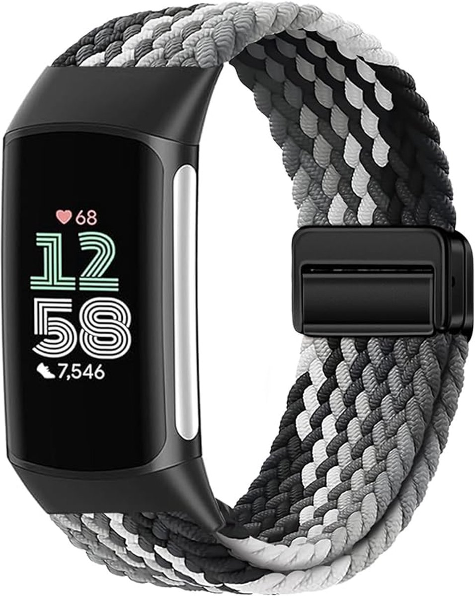 Nylon Gevlochten Band gescht voor Fitbit Charge 6/5, Elastische Magnetische Gesp Band voor Fitbit Charge 5/6 Vrouwen Mannen