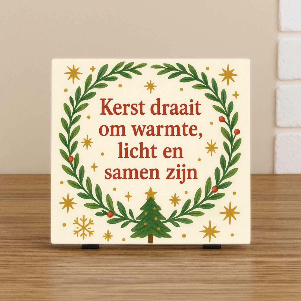 CreaCraft Spreuk Tegel 10,5x10,5cm – Kerst Cadeau & Decoratie – Kerst draait om warmte, licht en samen zijn – Trendy Nu –Decoratie – Zomaar Illustratie
