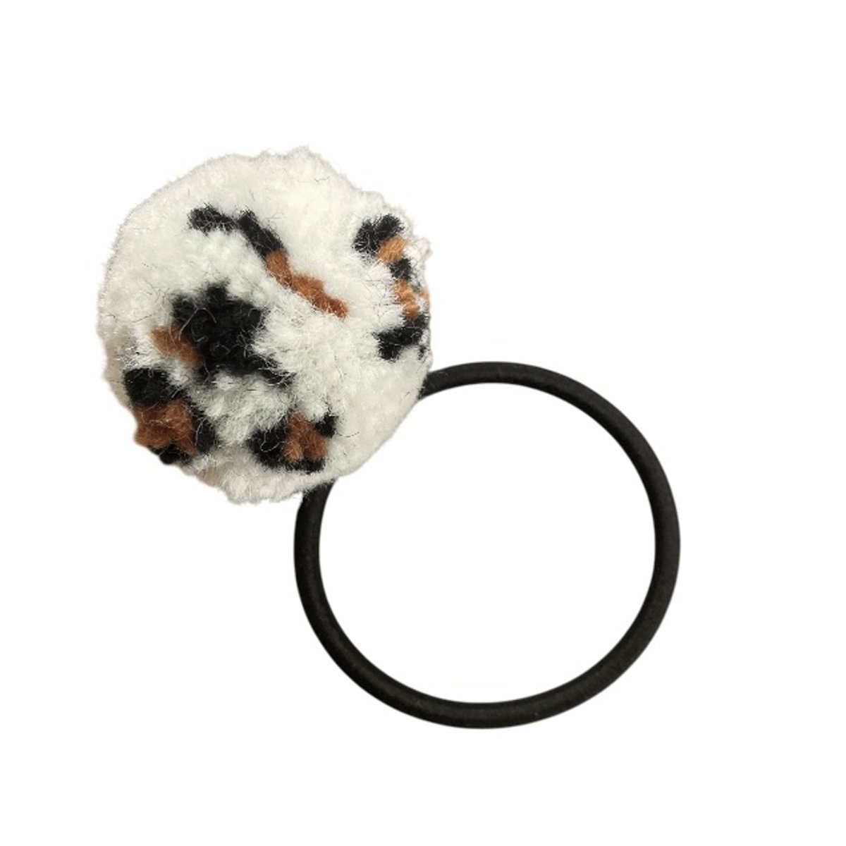 Luna-Leena duurzame haarelastiek pom pom 1x - leopard ( luipaard print ) - soft wool - handgemaakt in Nepal - pom pom hair tie - tijger print - haar accessoires - cadeau - feest - verjaardag - sieraad