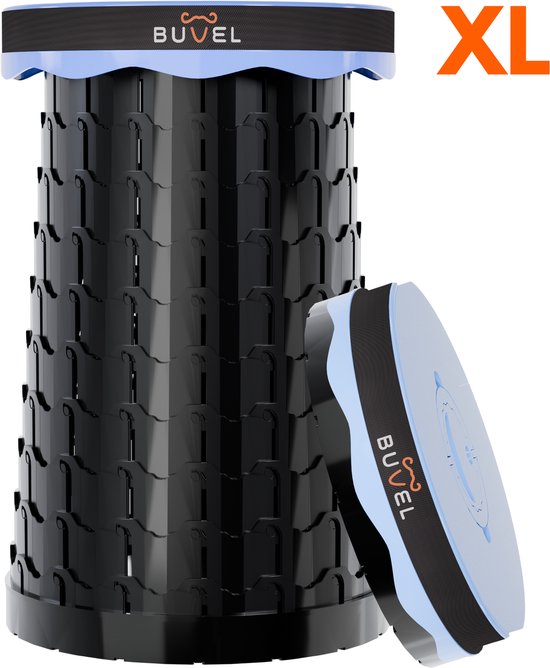 Buvel® Opvouwbare kruk XL - Rond blauw - Kruk - Krukje - Inklapbaar - Telescopisch - Visstoel - Bijzettafel - Voetensteun