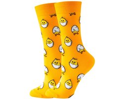 SilverAndCoco - Gekke Vrolijke Foute Sokken / Leuke Grappige Happy Dikke Warme Huissokken Dames & Heren Kerstcadeau pakket / Thermosokken Katoen / Oranje Wintersokken Mannen en Vrouwen Socks Sinterklaas Schoen Kerst Cadeautje - Kuiken / Kuikens
