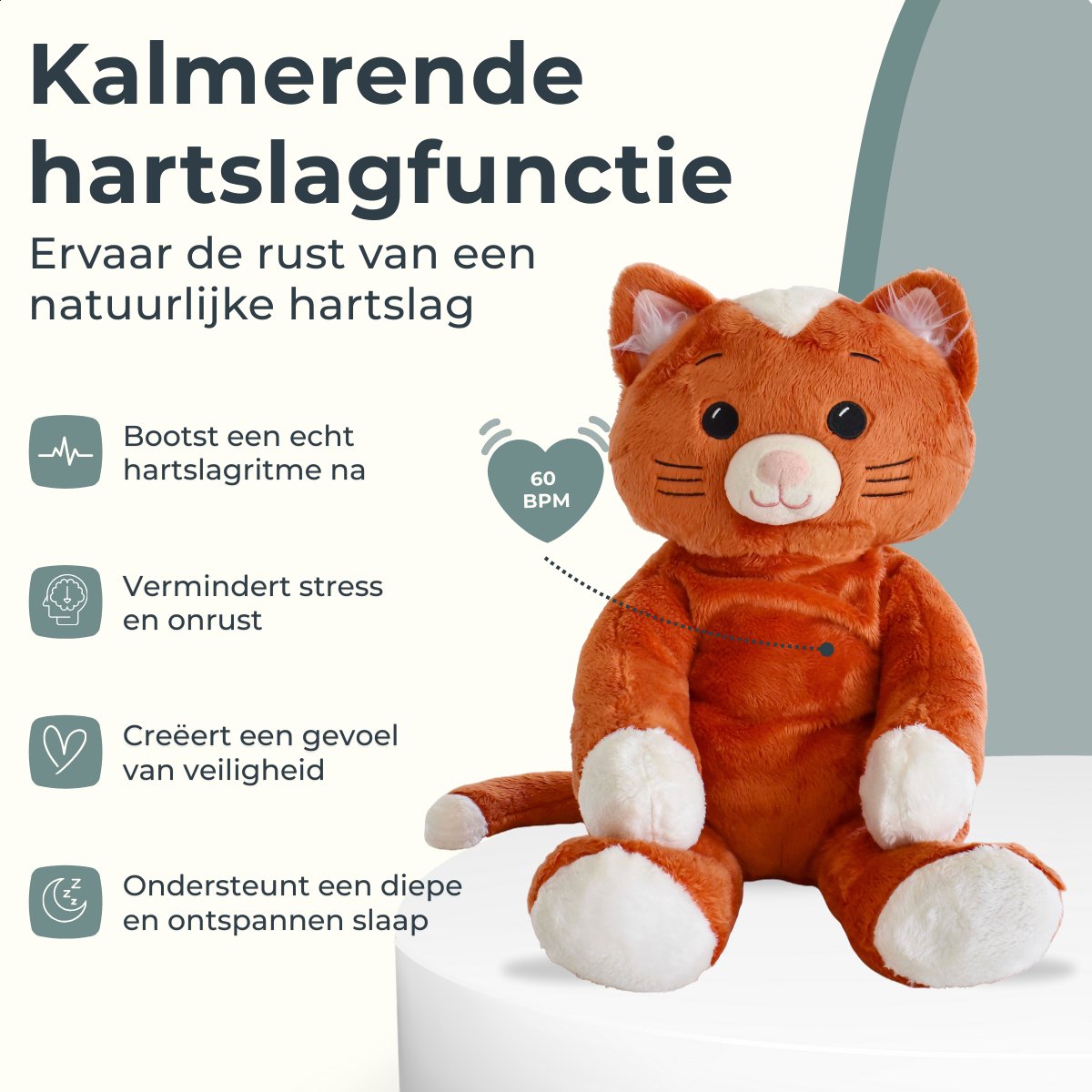 Verzwaringsknuffel Met Hartslag - Kiki de kat - 53cm / 2kg - Verzwaarde Knuffel - Weighted Stuffed Animal - Troostknuffel - Slaapknuffel - Zware Knuffel - Rustgevende Knuffel met Heartbeat - Troostknuffel - Plushie - Voor Kinderen en Volwassenen — afbeelding 2