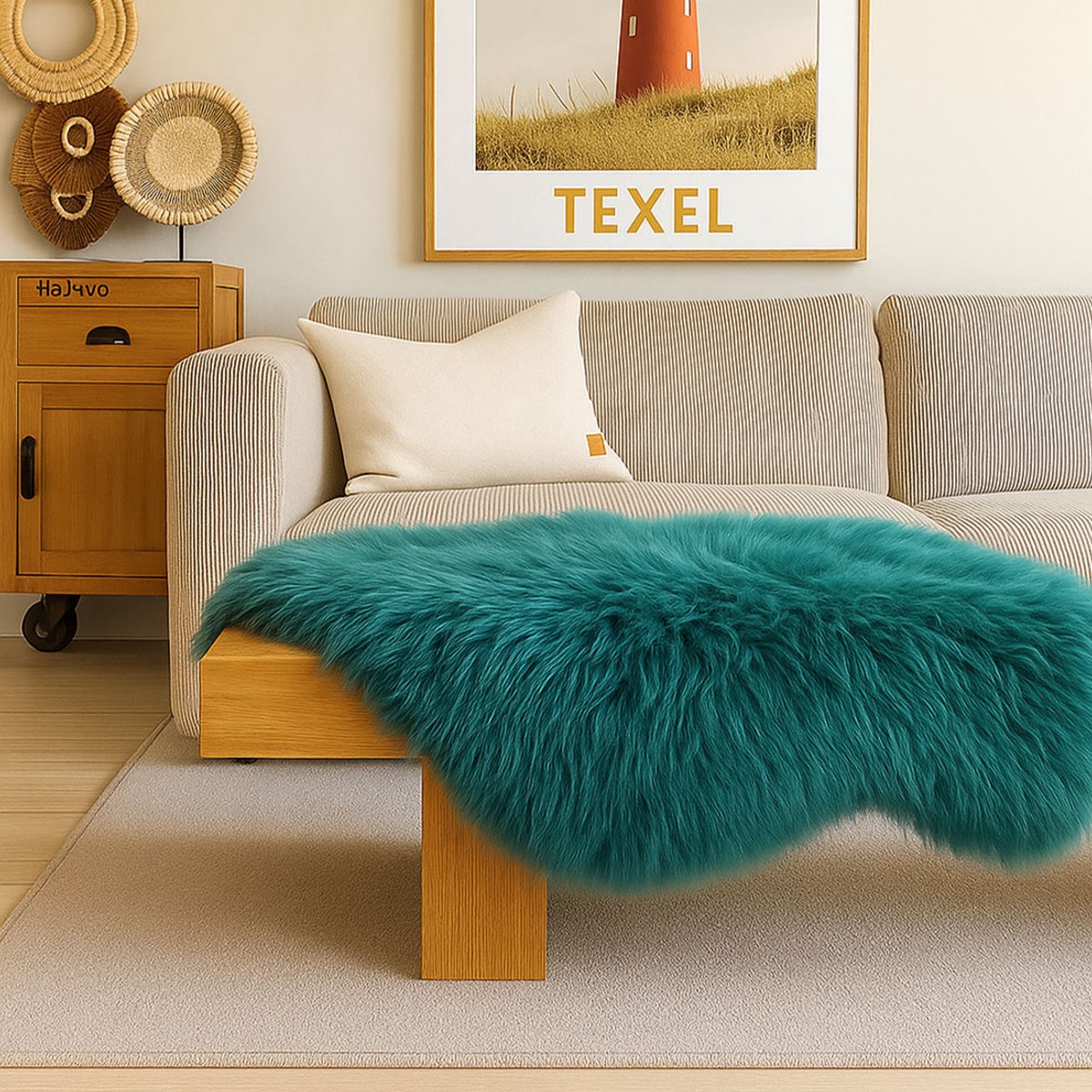 Texels schapenvacht XL Petrol: zeekleur groen / blauwe – echt & natuurlijk – stoel, bank o