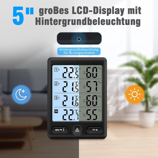 Comboss Wifi-hygrometer, thermometer-sensor, wifi-temperatuurvochtigheidssensor met externe sensor voor koelkast, vriezer, reptielen, terrarium, huisdieren, woonkamer (1 stuks Comboss Wifi-hygrometer, thermometer-sensor, wifi-temperatuurvochtigheidssensor met externe sensor voor koelkast, vriezer, reptielen, terrarium, huisdieren, woonkamer (1 stuks