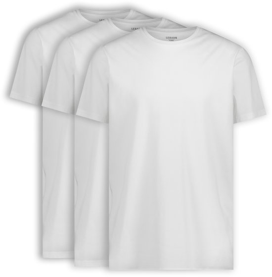LebasQ - T-shirt Miles pour hommes - Lot de 3 - avec col rond - Extra long - Convient comme sous-vêtement - Wit - XL - Katoen