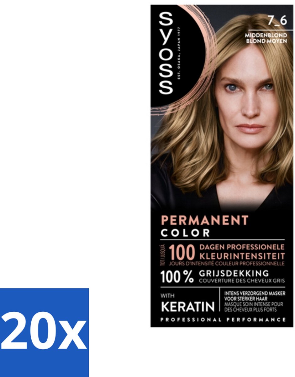 20 x SYOSS - Coloration 7-6 Middenblond - Haarverf - Grijsdekking - Vermindert Haarbreuk - Haarverf - Permanente Haarkleuring - Grijsdekking - Keratine - Haarverf Met Keratine