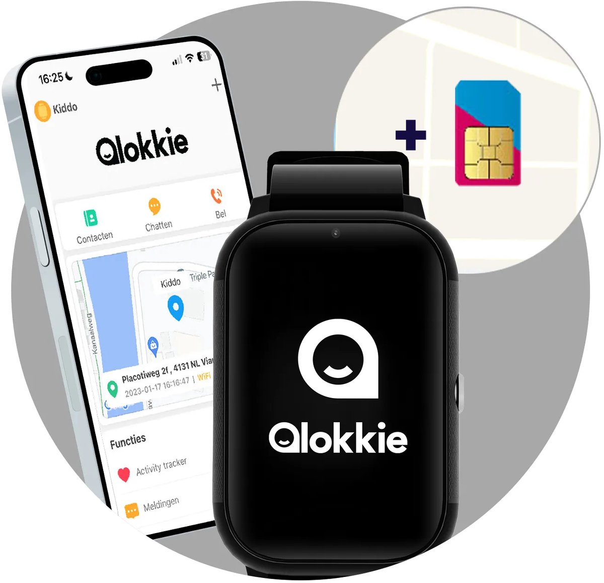 Qlokkie Kiddo Slim 2 Zwart – GPS horloge kind – Smartwatch kinderen – GPS tracker kind met nauwkeurige locatiebepaling – GPS horloge met simkaart – Videobellen – SOS functie – Stel veilige zones in – Waterdicht IP68