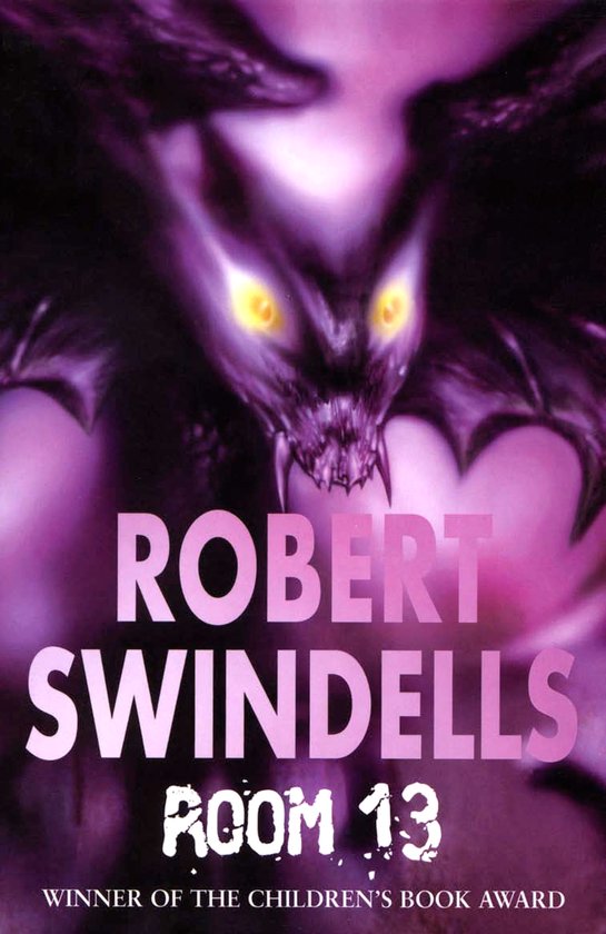 Couverture du livre 'Room 13' de Robert Swindells avec un diable violet aux yeux brillants.