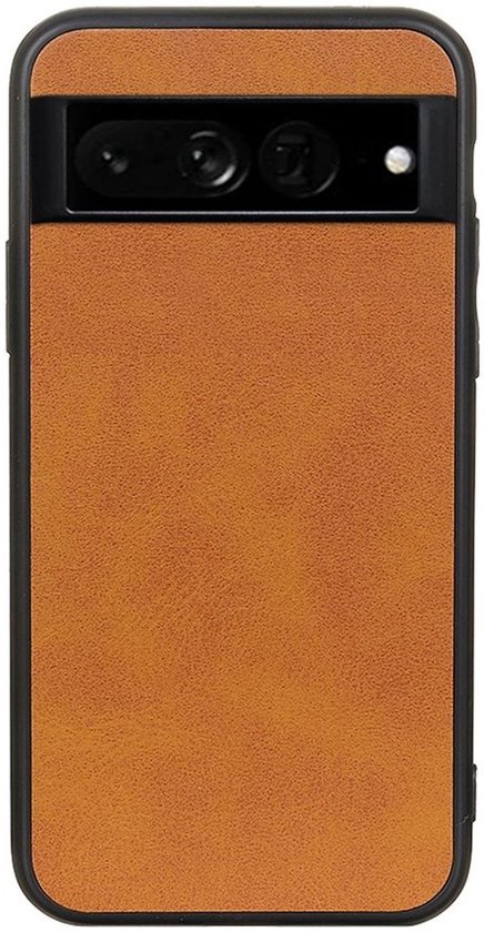Telefoonhoesje in bruin met leren textuur, zwart frame en camerablok.