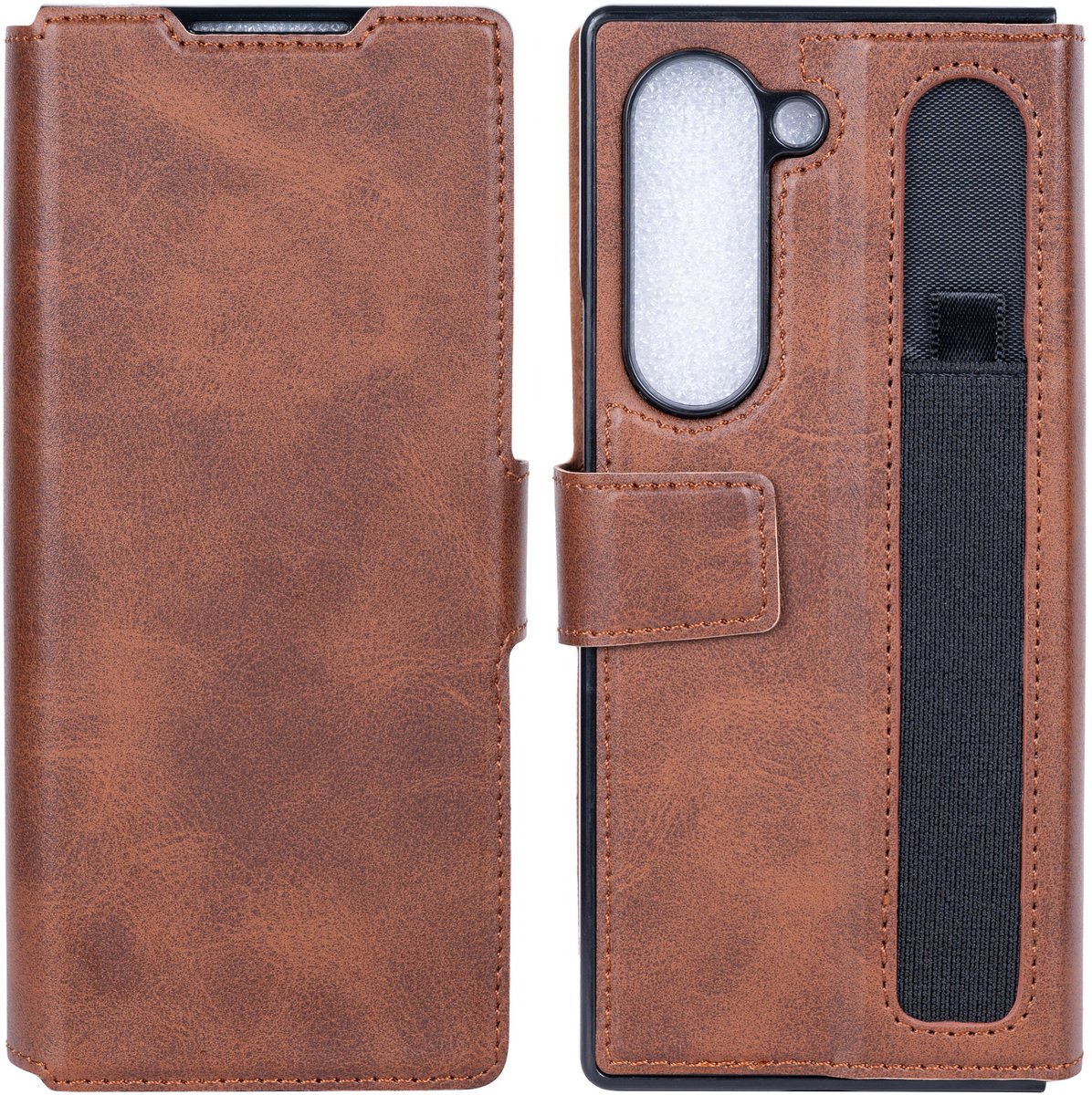 Rixus Wallet Case With Pen Holder For Samsung Galaxy Z Fold6 Brown