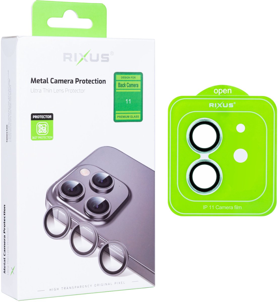 Rixus Metal Shield Camera Tempered Glass For Apple iPhone 11 Green