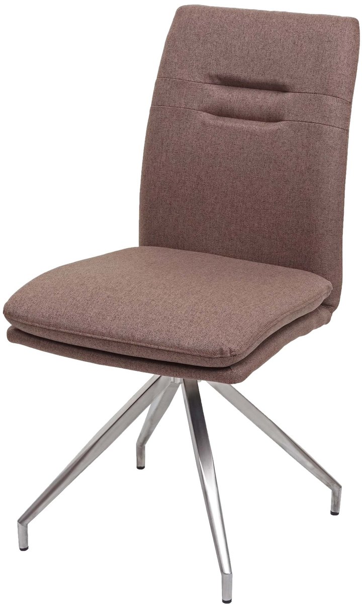 Eetkamerstoel MCW-H70, keukenstoel, stoel met rugleuning, stof/textiel, geborsteld roestvrij staal ~ bruin