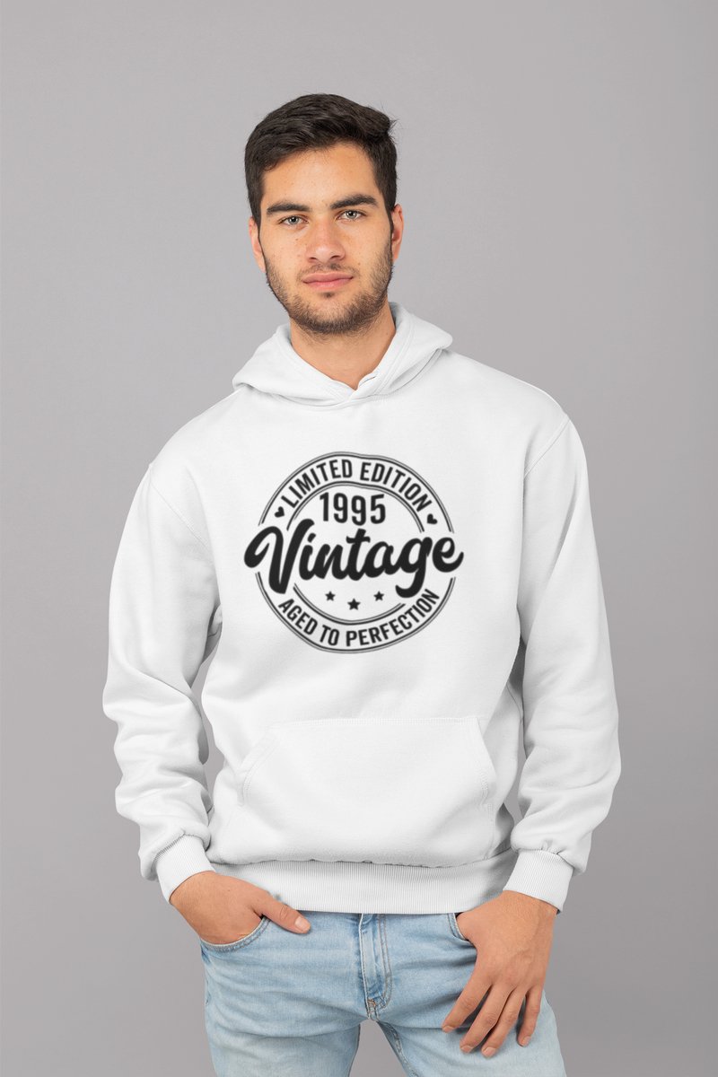 1995 Jaar Wit Hoodie Heren - Maat XXL - Aged Vintage - Verjaardag Cadeau Mannen - Limited Edition