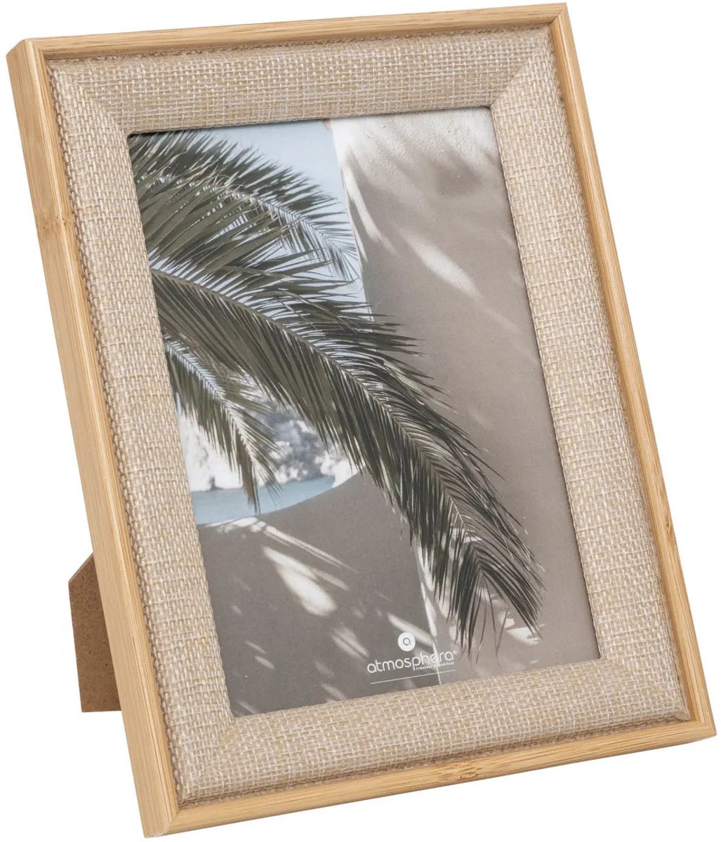 Atmosphera Fotolijstje Java - voor 13 x 18 cm foto - beige - mdf/glas - ornament frame linnen - 17.5 x 22.5 cm - staand/hangend