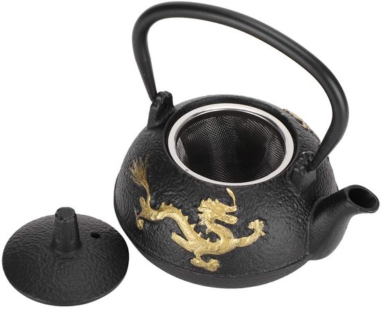 Gietijzeren theeketel, Japanse Tetsubin theepot gietijzeren theepot theepot kookplaat gouden Dragon Pattern ornamenten voor Home Thea 0,3 l