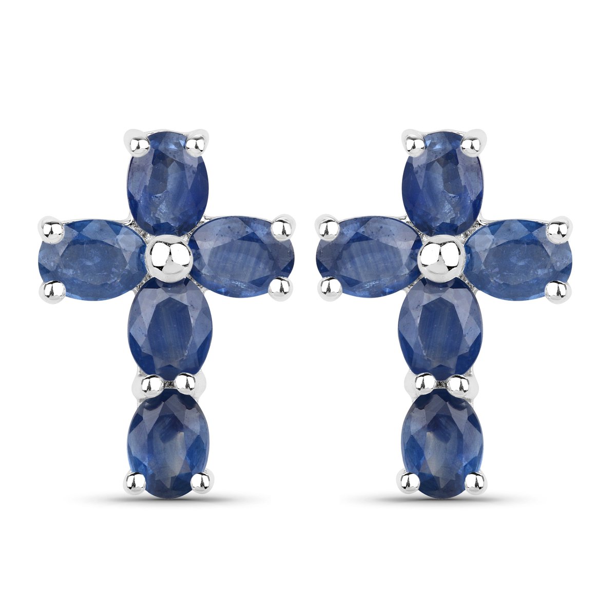 Vira Jewels Ohrringe Silber 925 rhodiniert Kreuz-Motiv mit echten Saphir-Steinen