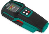 Zwarte en groene leidingzoeker met digitaal scherm, 25.5 50.5, en rode knoppen.