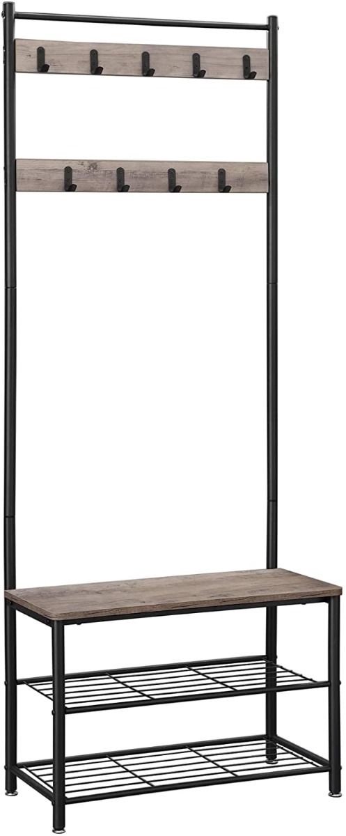 Hoppa! - Kapstok met Schoenenrek - Grijs / Zwart - Houten Spaanplaat / Staal - 70 x 32 x 175 cm (B x D x H)