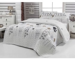 Asir - Dubbele Gewatteerde Spreienset - Wit en Grijs - 200 x 220 cm