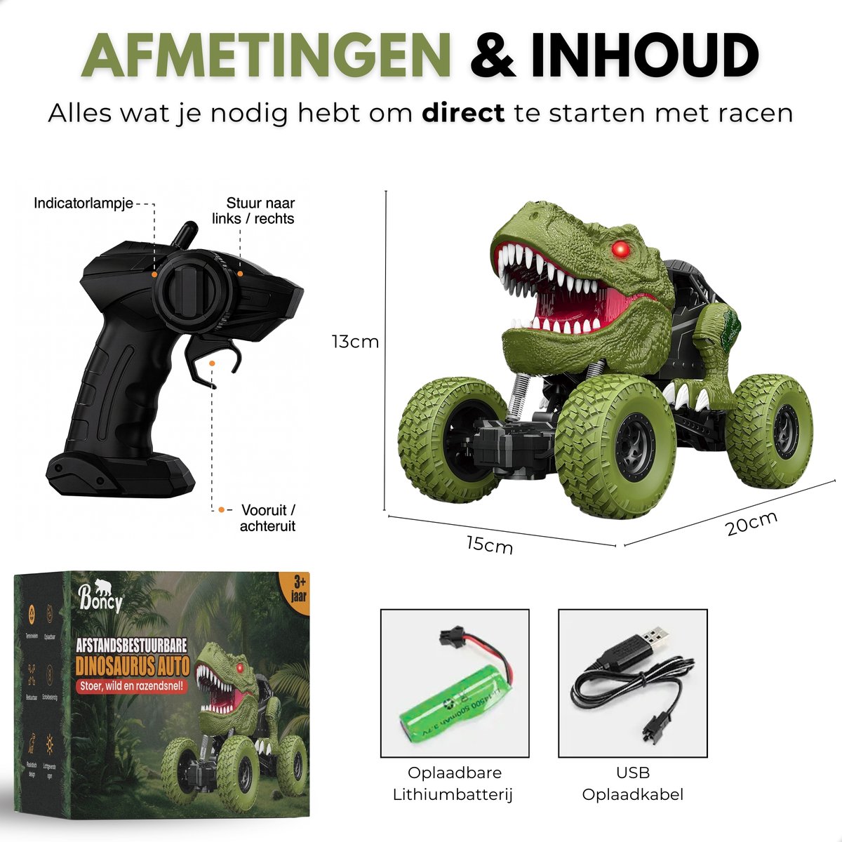 Boncy® Bestuurbare RC Auto - Dinosaurus Car - Jongens Meisje - Dino Robot Speelgoed Binnen & Buiten - Afstandbestuurbaar Race Drift Car - Afstandsbestuurbaar Raceauto Accu - Stuntauto Bestuurbaar - Elektrisch Autos Dinosaurussen 2 3 4 5 6 Jaar — afbeelding 8