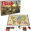 Bordspel Risk met speldoos, wereldkaart, dobbelstenen, kaarten en speelgoedkisten.