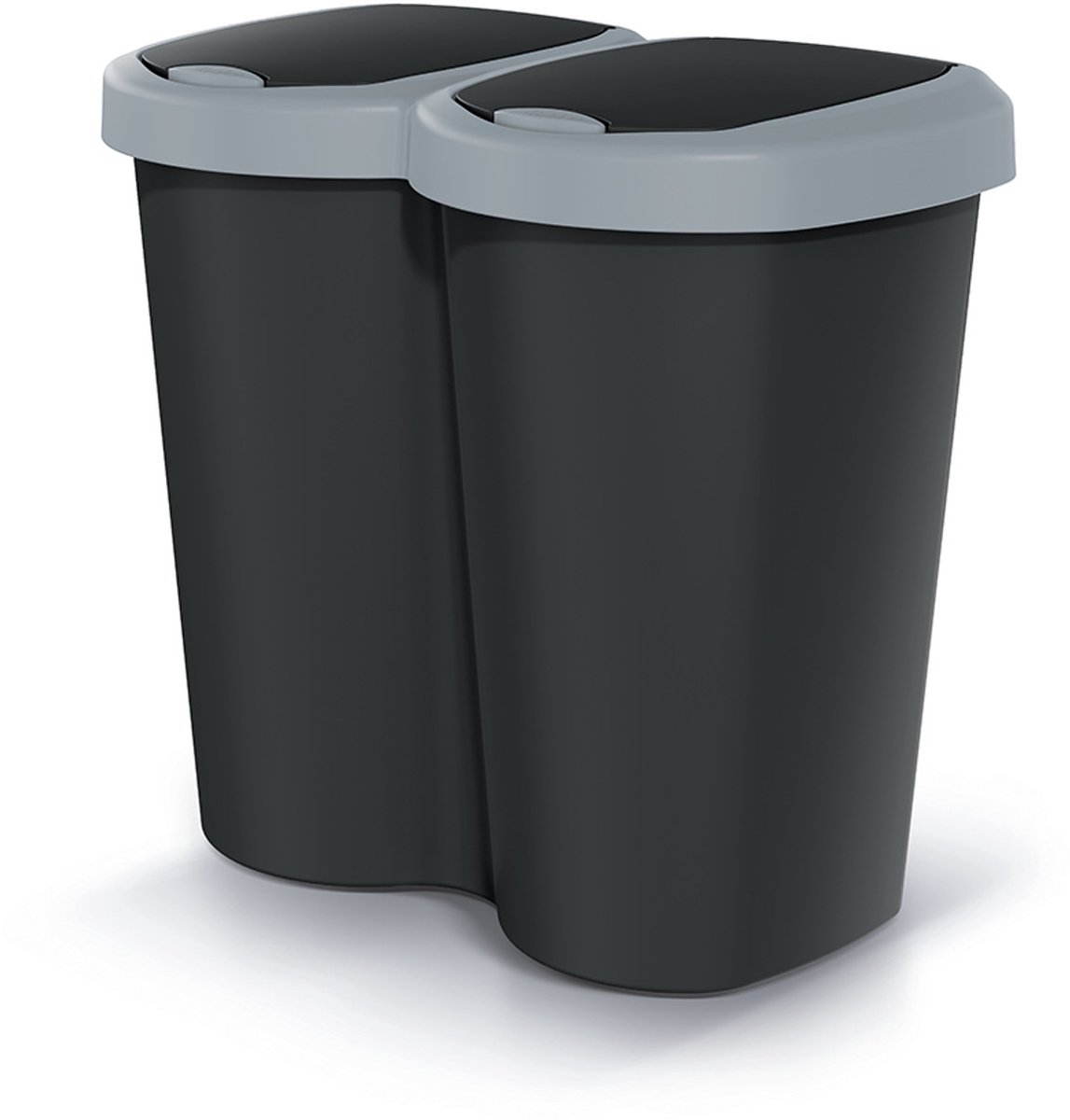 Compacta B Duo - Prullenbak - 40L - één compartiment twee deksels - Grijs / Zwart